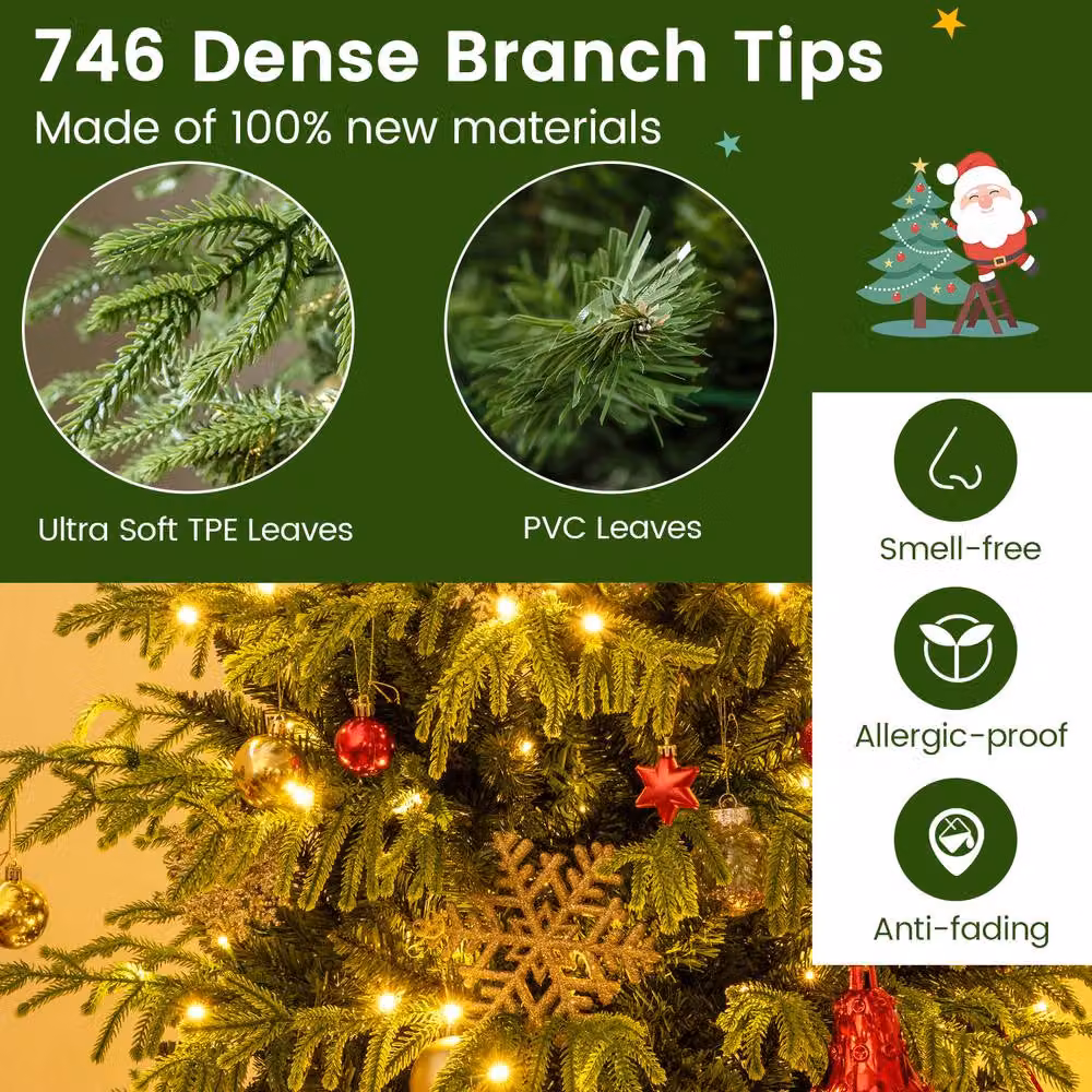 Costway 6 FT Pre-lit Hinged Artificial Christmas Tree in Green – 6