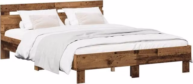 Berkfield Home Old Wood Bed Frame in Brown, Engineered Wood, W: 135 cm x D: 190 cm – 1