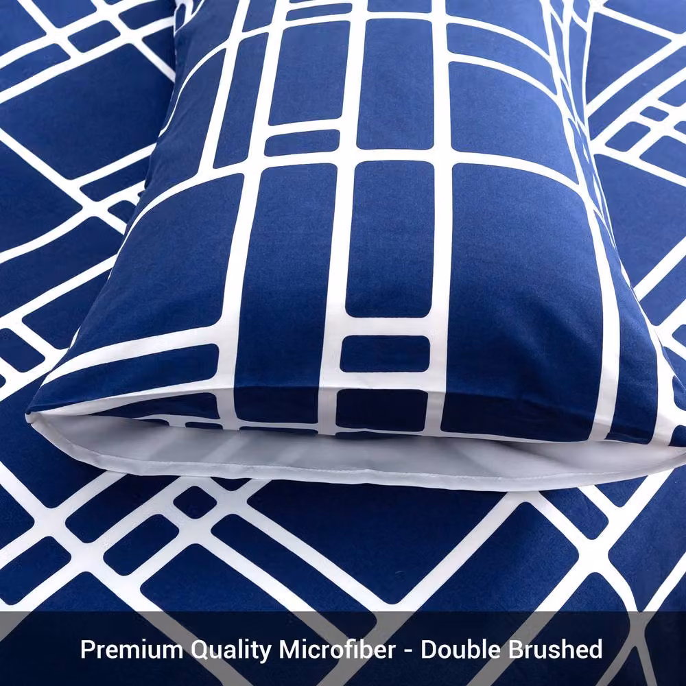 Pamposh Grace Luxury 4 Piece King Size Microfibre Duvet Cover Set with Fitted Sheet and Pillowcases in White or Blue – 13