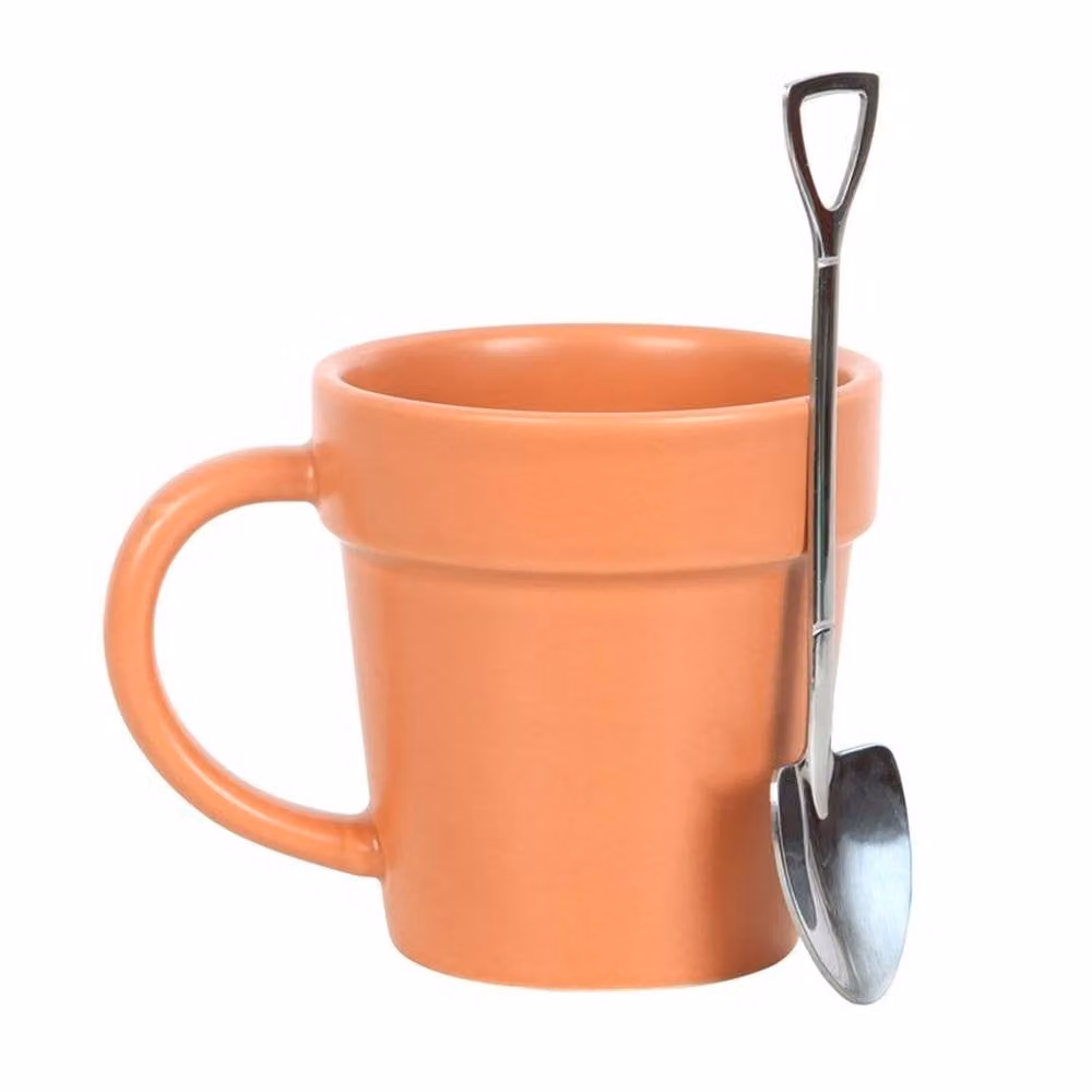 Uniqueful Orange Ceramic Plant Pot Mug and Shovel Spoon Set – 2