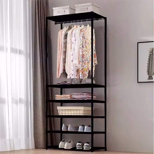 Nordara Heavy Duty Black Metal Clothes Rail with Shoe Storage Shelf, H 177.0 x W 106.0 x D 36.5 cm – 1