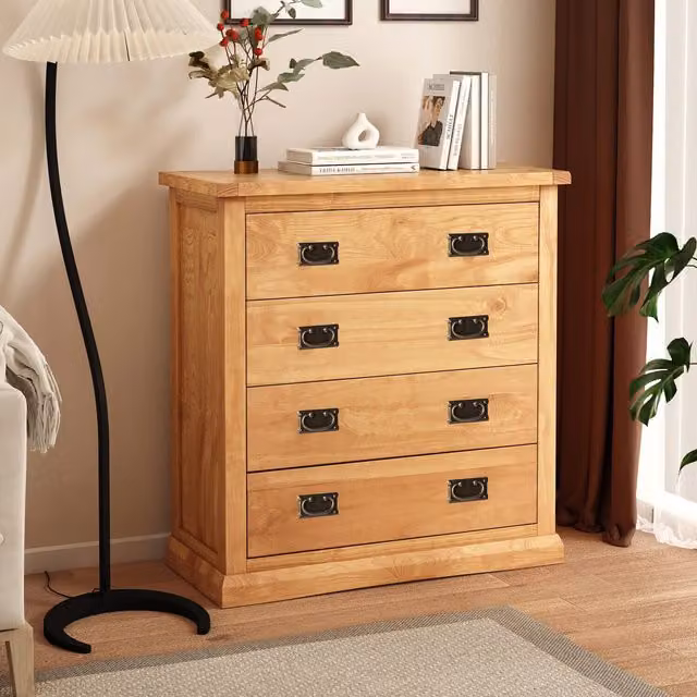 Cabinet Bits Lucca 4 Drawer Chest of Drawers in Light Brown with Gold Handles
