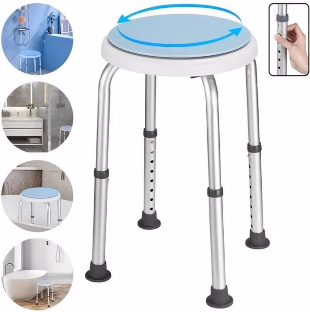 NESTLUNE White Shower Stool with Height Adjustable Legs and Metal Frame, W/D/H: 52 x 36 x 36 cm