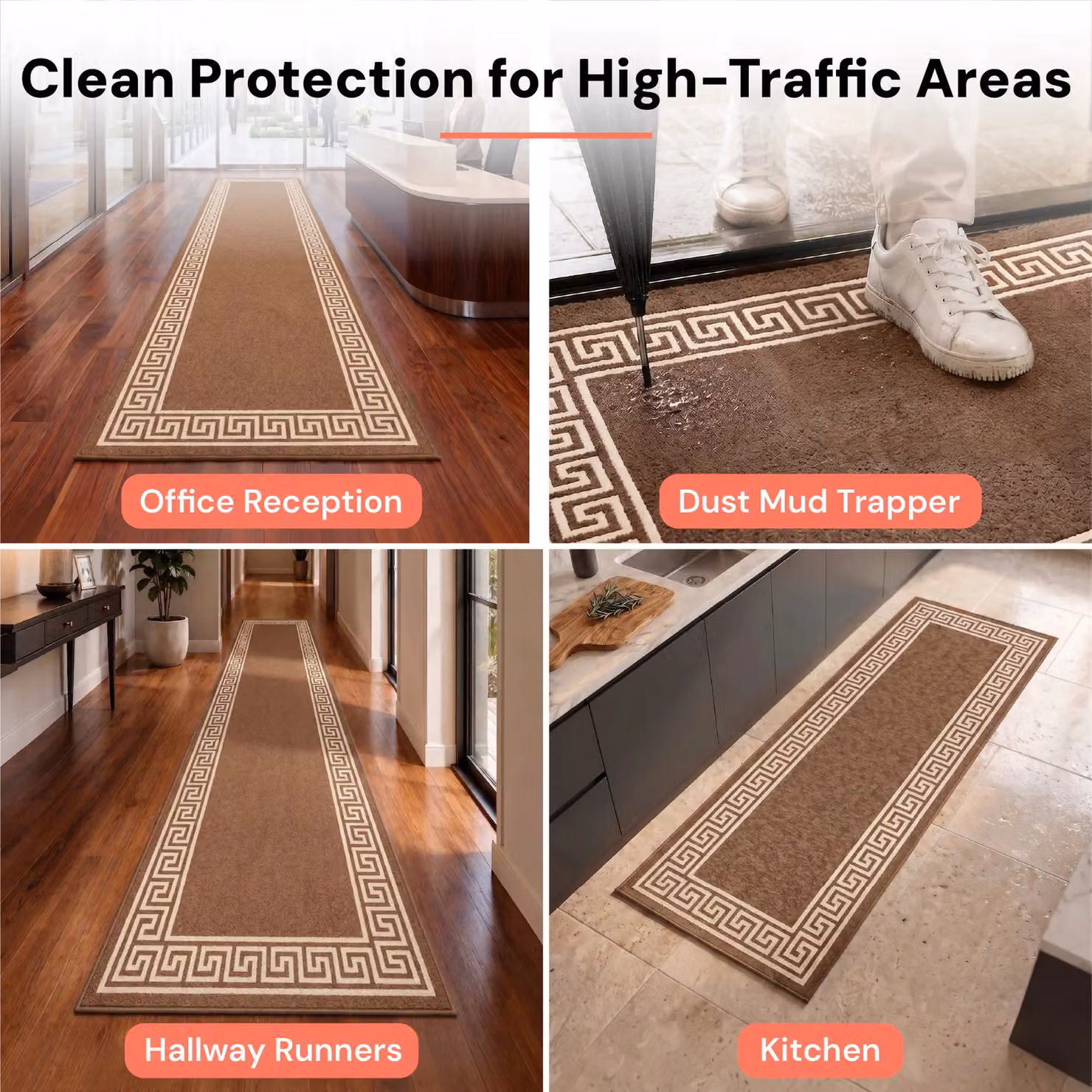 Smart Living Greekey Heavy Duty Non Slip Machine Washable Hallway and Kitchen Door Mat, Beige, W: 50 cm, D: 80 cm – 5