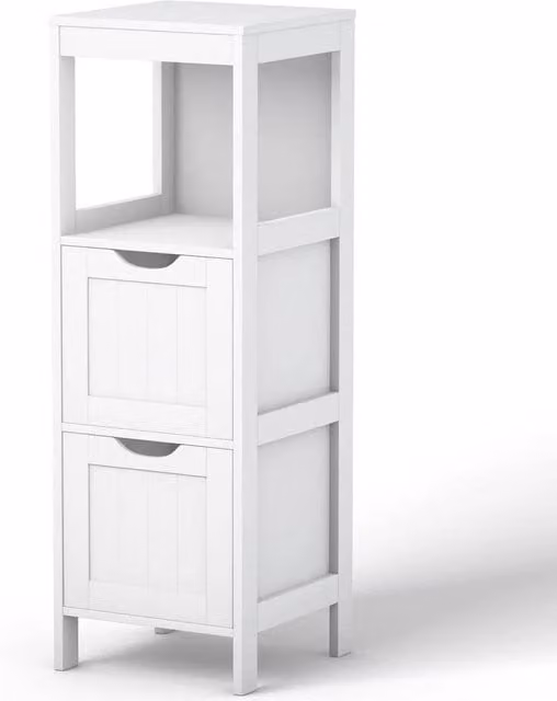KORVIXA Multifunctional Freestanding Side Storage Cabinet with 2 Removable Drawers in White, W: 70 cm, H: 75 cm