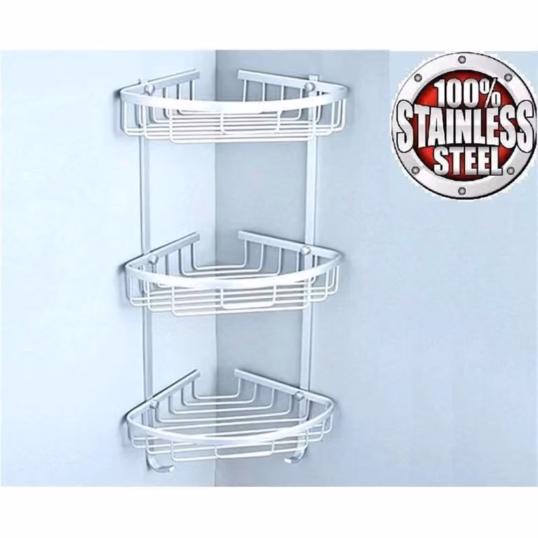 Nordara 3-Tier Rustproof Stainless Steel Wall Mounted Corner Shower Caddy in Silver