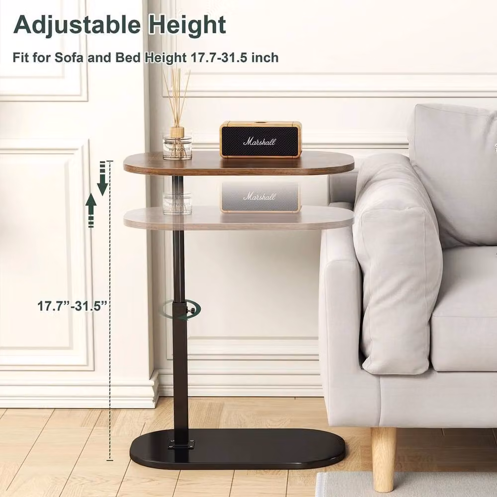 FORGEVIO C Shaped Side Table with Adjustable Height and 360 Degree Swivel Top in Brown – 2