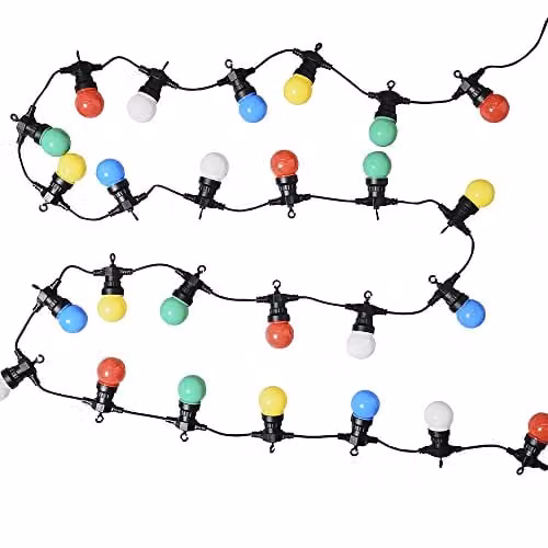 MiniSun Set of 10 Multicoloured Outdoor LED Festoon Lights, 5.7m, IP44 Rated, Warm White 2700K