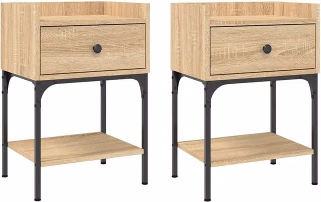 Berkfield Home Set of 2 Sonoma Oak Bedside Tables in Light Brown, W/D/H: 40.5 x 31 x 60 cm