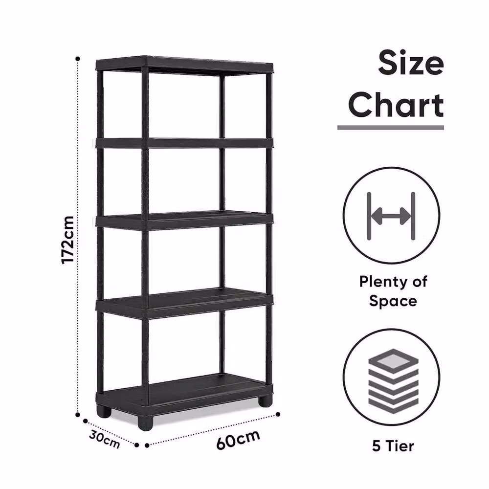 Havendro Set of 2 Black 5-Tier Plastic Shelving Units for Garage and Home Storage – 2