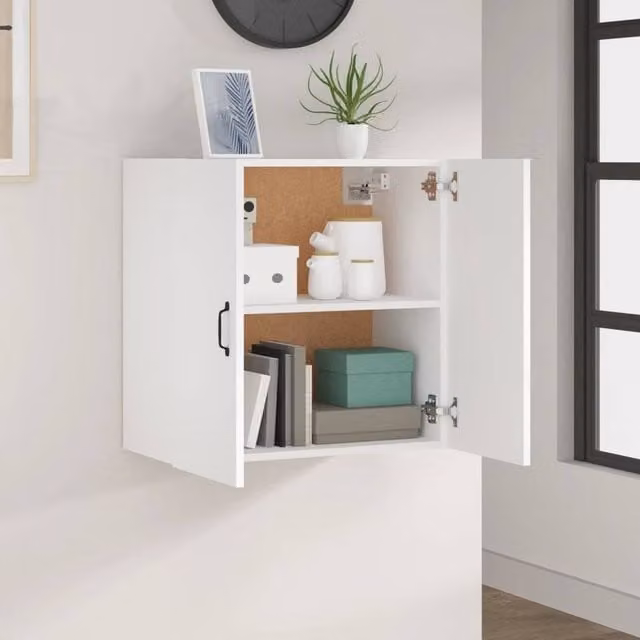 Berkfield Home White Wall Mounted Cabinet with Hinged Doors and Internal Shelves, W/D/H: 60 x 31 x 60 cm