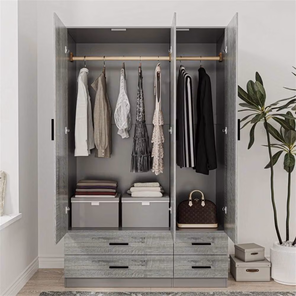 FORGEVIO Modern 3 Door 4 Drawer Wardrobe in Grey and Ash Grey – 3