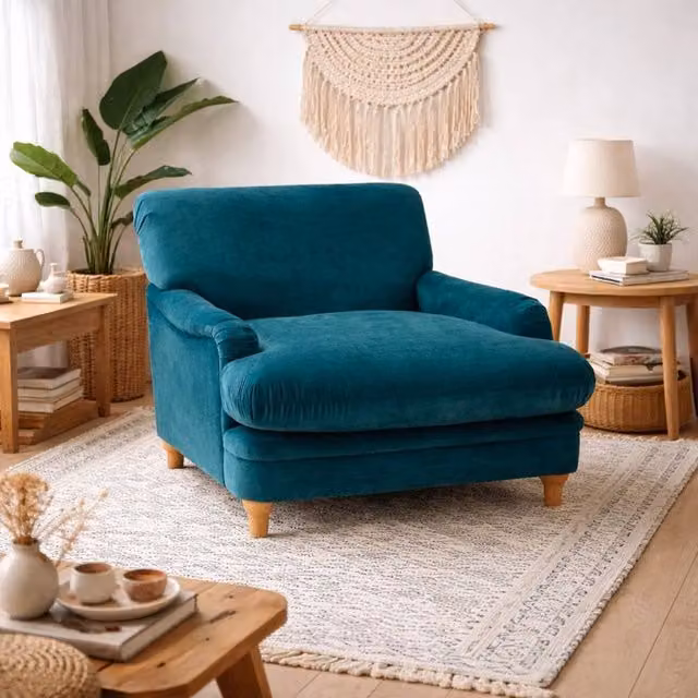 Wyld Haus Greystones Peacock Blue Velvet Armchair – 1