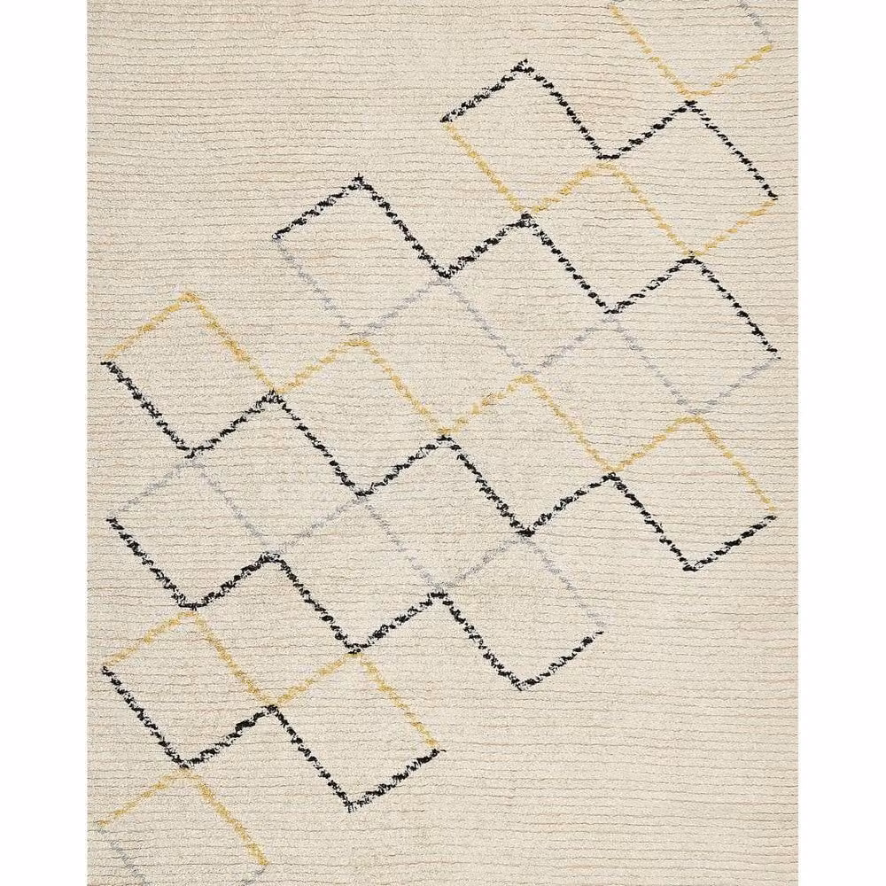 Wyld and Coco Home Beige Cotton Geometric Hand Tufted Area Rug, W: 140 cm, D: 200 cm