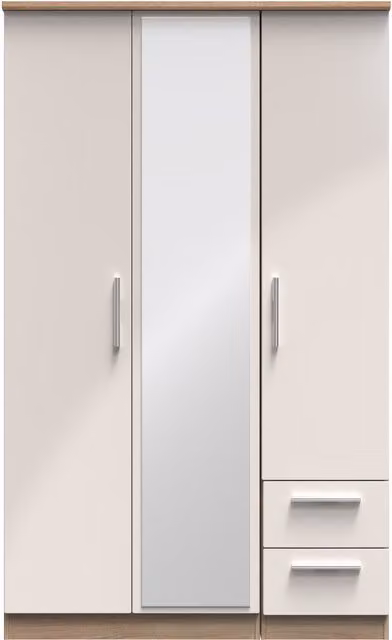 Ready Assembled 2 U Windsor Triple Mirror and Drawer Wardrobe in Beige