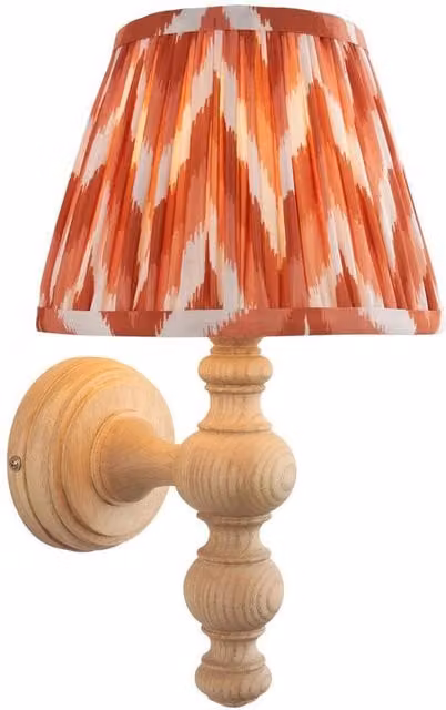 Netlighting Bibury Ash Wall Light with Orange Fabric Zigzag Shade in Brown and Wood – 1