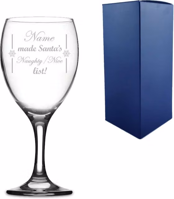 Uniqueful Personalised Santa's Naughty or Nice List Engraved Christmas Wine Glass, Clear, 1000 ml – 1