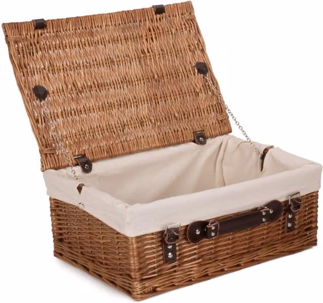 Red Hamper Double Steamed Wicker Picnic Basket with White Cotton Lining, 46 cm – 1