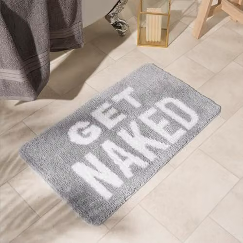 OHS Get Naked Grey Bath Mat, Non-Slip and Quick-Drying Absorbent Polyester Rug, W: 75 cm, D: 45 cm – 1