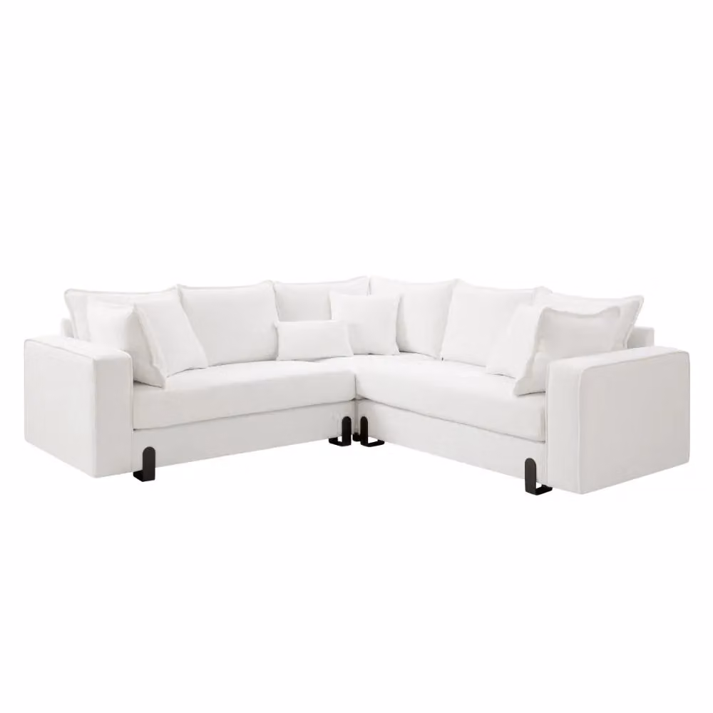 Home Detail Hayley Left-Facing L-Shape Corner Sofa in White Bouclé Fabric with Metal Frame – 2