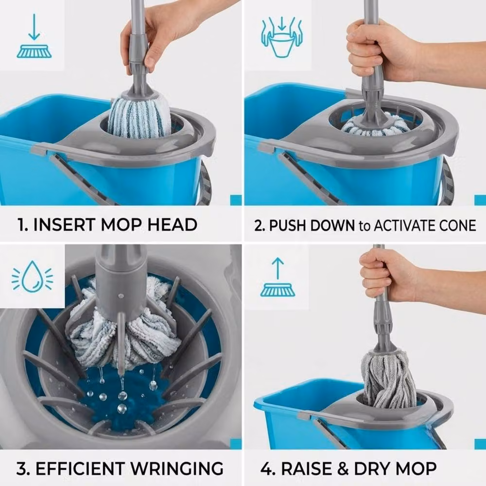 Bedsland 14 Litre Mop Bucket with Easy Wringer System in Blue – 4