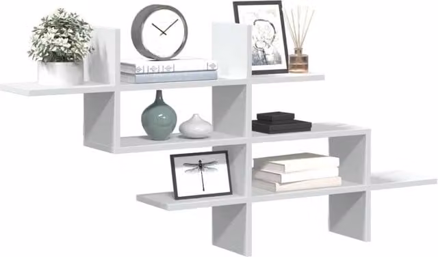 Berkfield Home Wall Mounted White MDF Shelf W: 124.5 cm, D: 18 cm, H: 60.5 cm