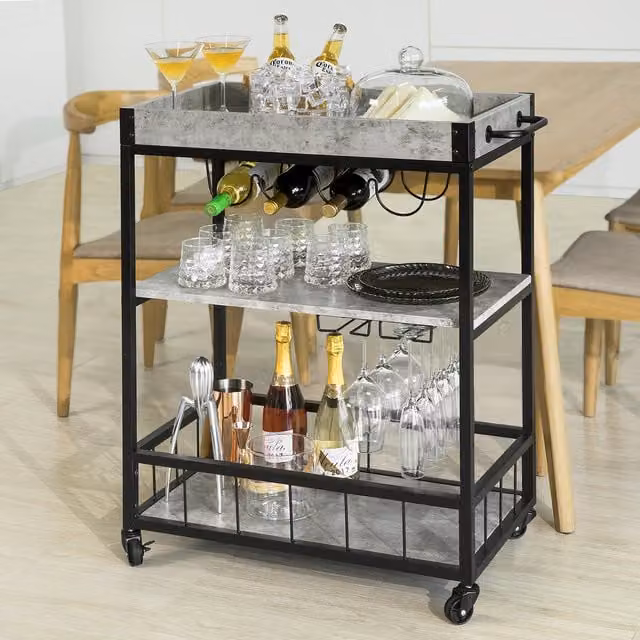 SoBuy FKW56-HG 3-Tier Modern Kitchen Serving Trolley in Grey and Black