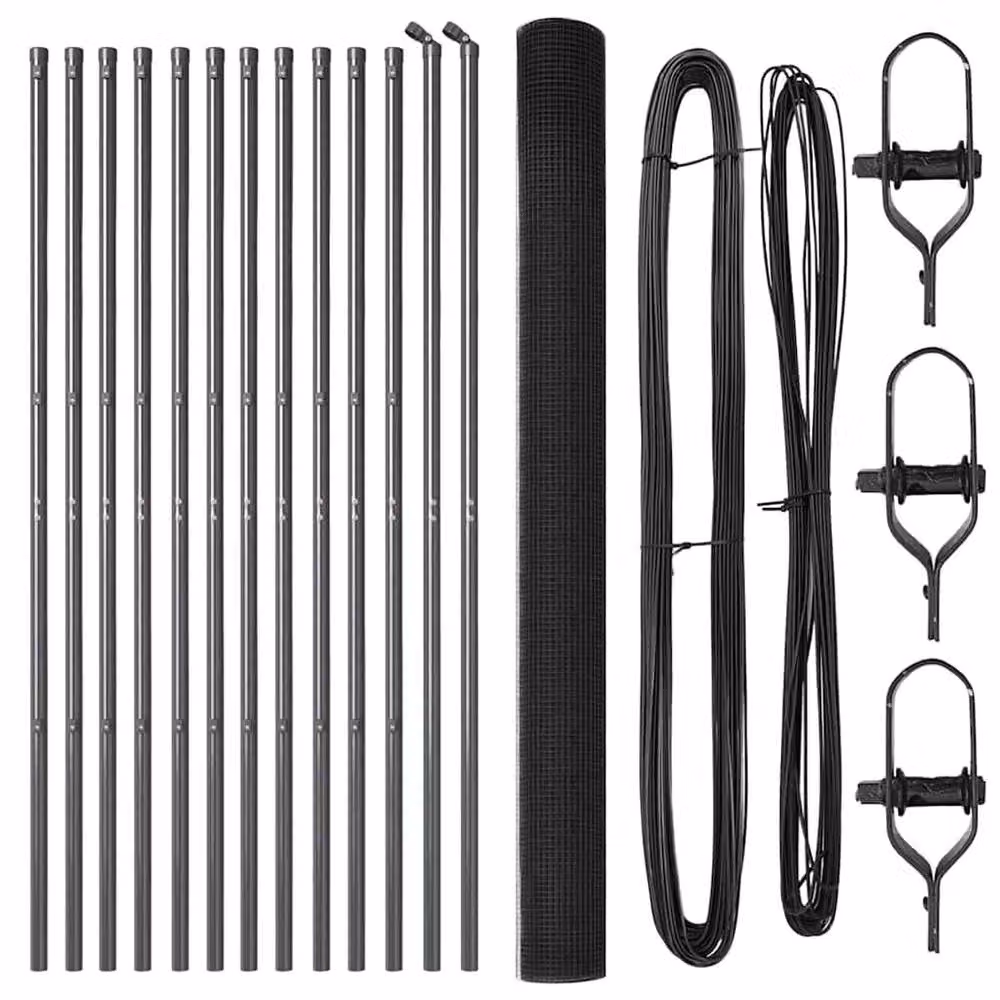 Berkfield Home Grey Powder-Coated Steel Welded Wire Fence with 13 In-Ground Posts, W: 25 m, H: 1.5 m – 3