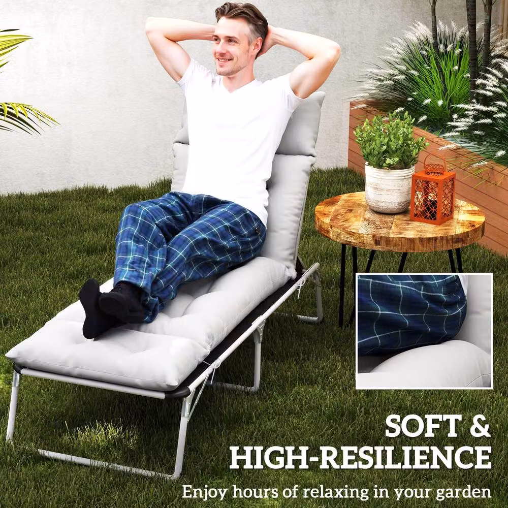OUTSUNNY Grey Sun Lounger Cushion with Foam Filling and Polyester Ties – 4