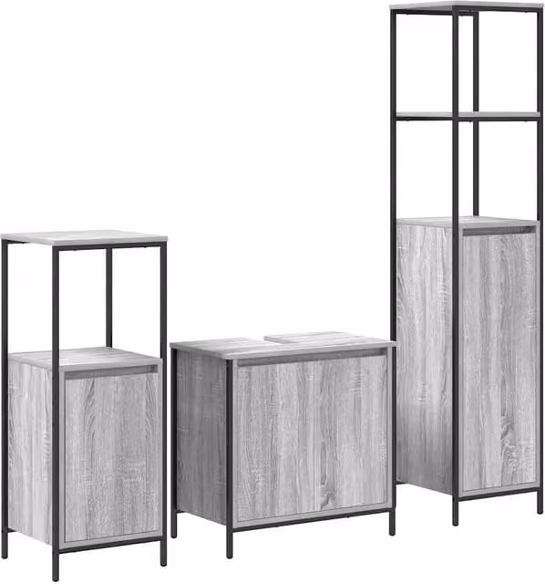 Berkfield Home 3 Piece Modern Bathroom Furniture Set in Matt Grey MDF – 1