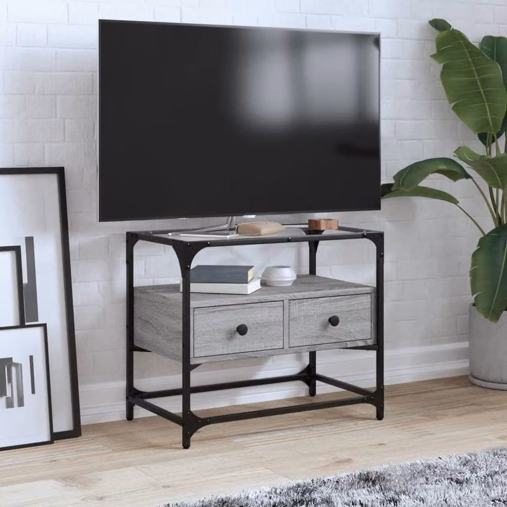 Berkfield Home Grey Sonoma TV Cabinet with Glass Top and MDF, W/D/H: 60 x 35 x 51 cm – 2