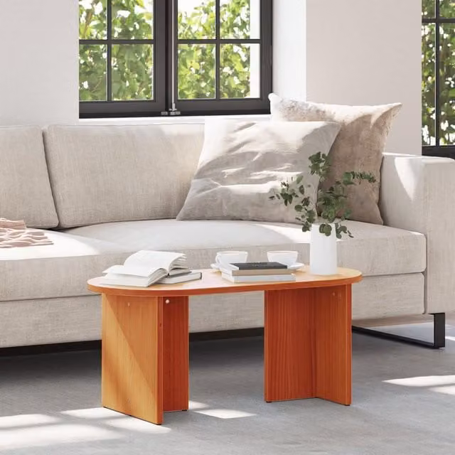 Berkfield Home Oval Coffee Table in Waxed Brown Solid Pine Wood, W/D/H: 80 x 39.5 x 35 cm