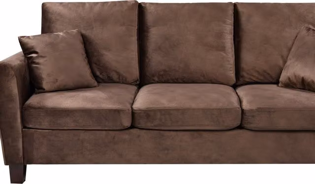 Comfy Living 3 Piece Brushed Velvet Sofa Suite in Brown with Armrests and Scatter Cushions