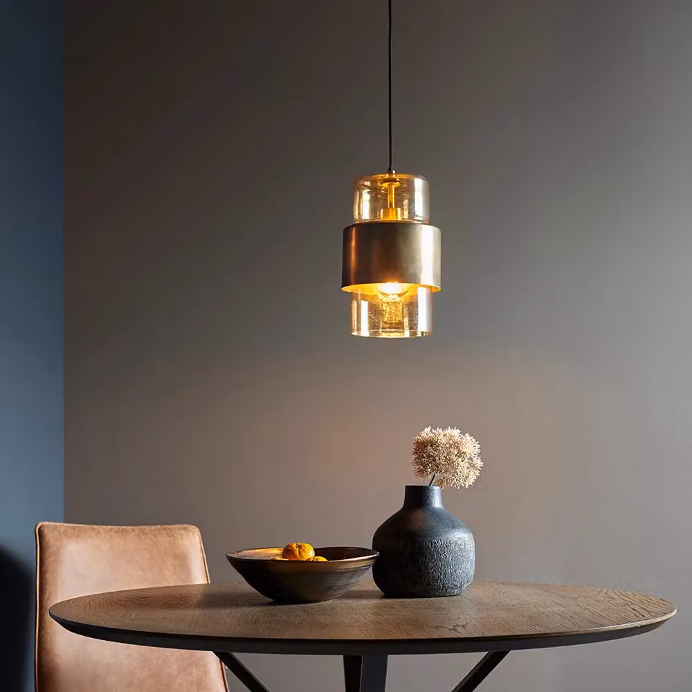 Loops Antique Brass Ceiling Pendant Light with Transparent Glass Shade in Gold/Brass – 3
