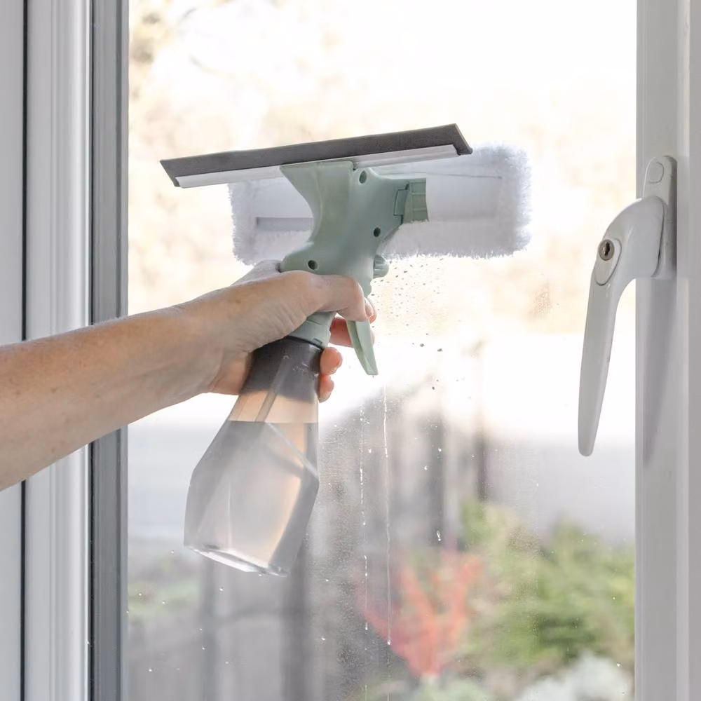 JVL 3-in-1 Window Cleaner with Squeegee, Scraper and Refillable Microfibre Head in Green and Grey – 4