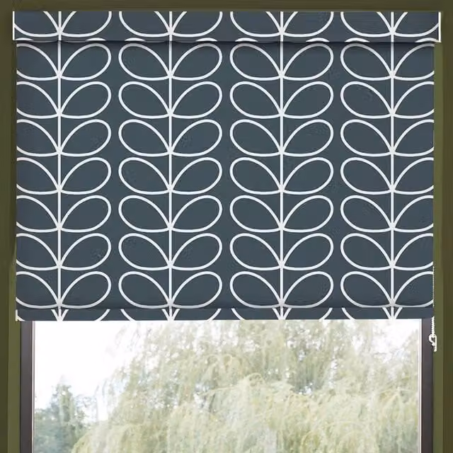 Orla Kiely Jumbo Linear Stem Made to Measure Blackout Roller Blind in Marine Blue and Black