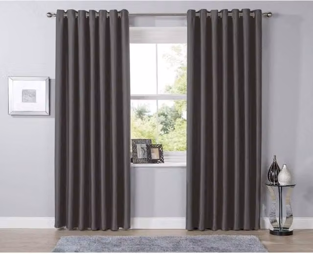 NewEdgeBlinds Charcoal Grey Blackout Eyelet Fabric Curtains, W: 117 cm, H: 183 cm