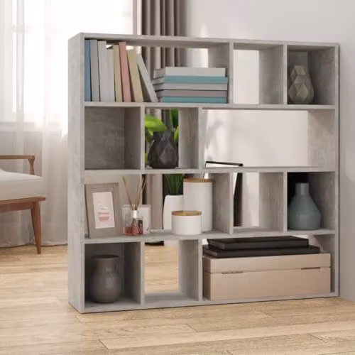 vidaXL Modern Book Cabinet and Room Divider in Concrete Grey, W/D/H: 105 x 24 x 102 cm – 2