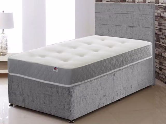 Shire Manhattan Grey Upholstered Hybrid Small Single Divan Bed W/D/H: 75 x 190 cm