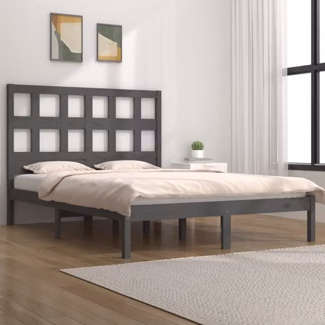 Berkfield Home Grey Solid Wood Pine Bed Frame W/D: 200 x 200 cm