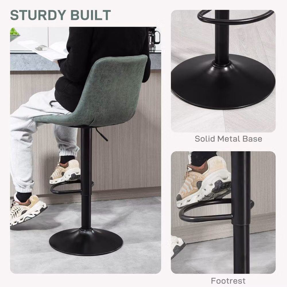 STILVORA Set of 2 Retro Green Microfibre Bar Stools with Adjustable Height and 360 Degree Swivel – 6
