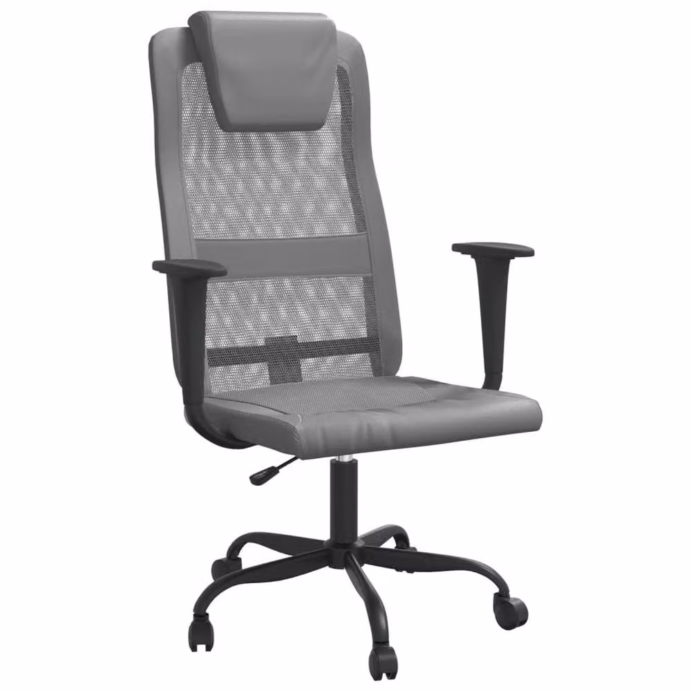 Berkfield Grey Mesh Fabric and Faux Leather Modern Height Adjustable Task Chair with Headrest and Armrests – 2