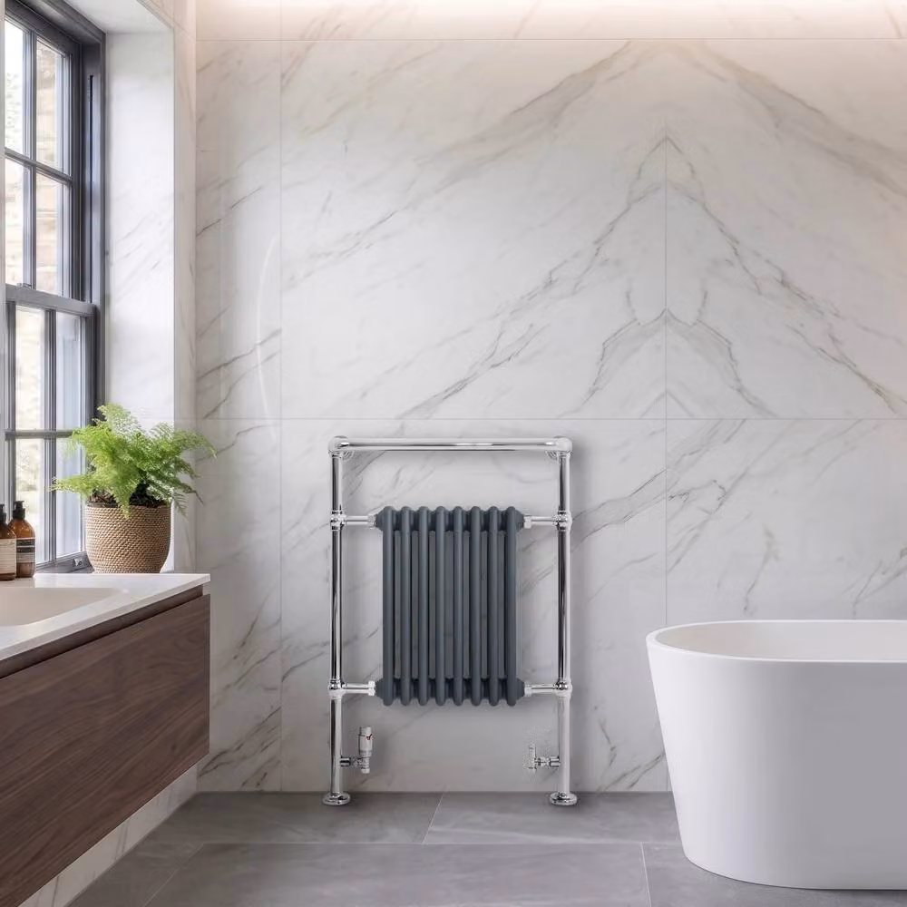 Monstershop Traditional Steel Heated Towel Rail Radiator in Anthracite Grey, W/H: 95 x 66 cm – 3