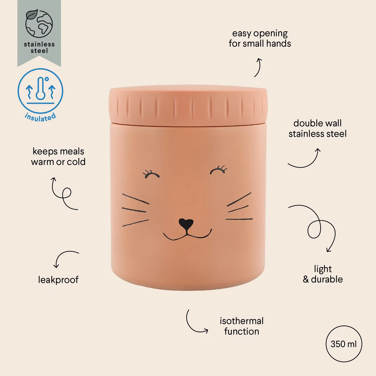 Trixie Mrs. Cat Insulated Leakproof Food Jar, Orange, 350ml – 2