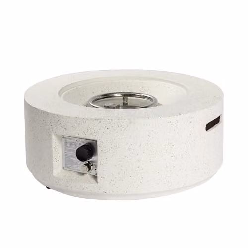 Teamson Home Round Propane Gas Fire Pit Table in Ivory Terrazzo Finish with Electronic Ignition and Weather Cover, Diameter: 71.12 cm