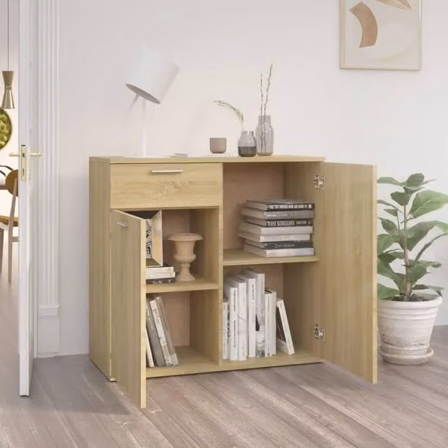 Berkfield Home Sonoma Oak Sideboard in Beige, W/D/H: 80 x 36 x 75 cm