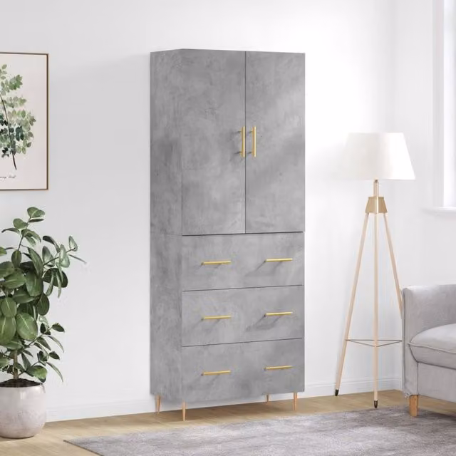 Berkfield Home Modern Highboard in Concrete Grey, W/D/H: 69.5 x 34 x 180 cm