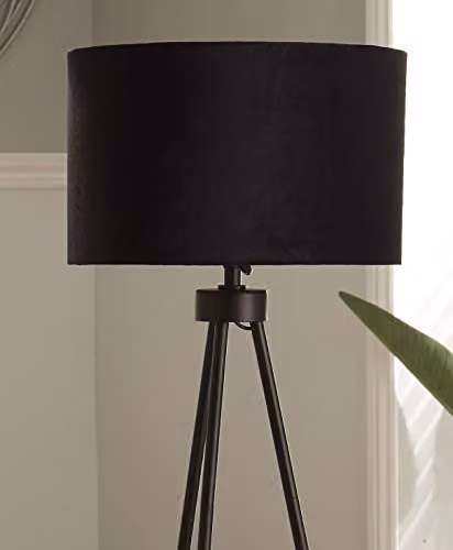 Pacific Lifestyle Minimalist Metal Tripod Floor Lamp in Black and Silver with Fabric Cylinder Shade – 2