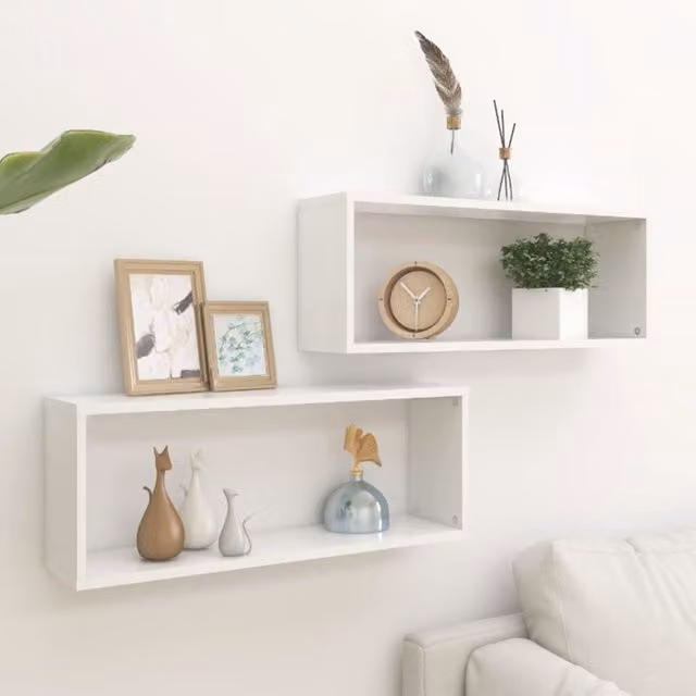 Berkfield Home Wall Mounted Cube Shelves, 2 Pack, White, W: 60 cm, D: 15 cm, H: 23 cm