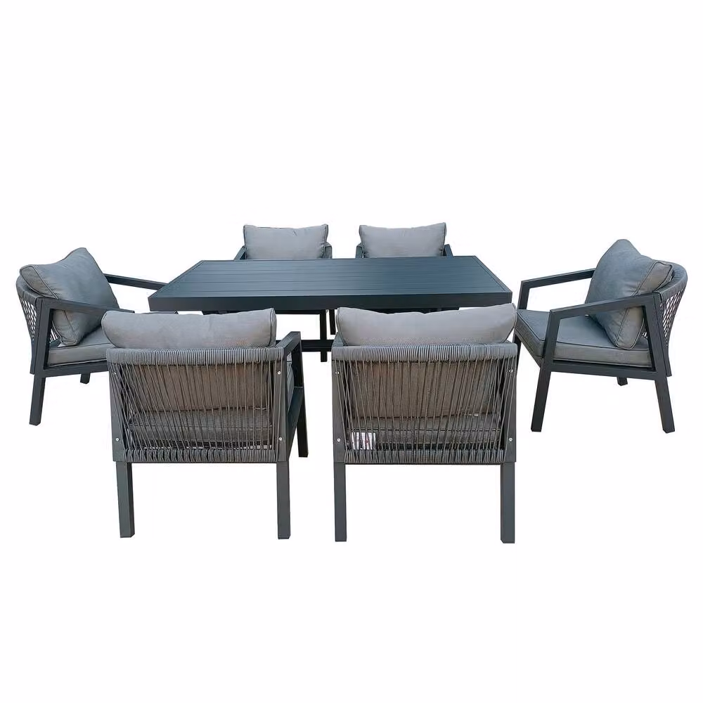 FURNITURE ONE 7 Piece Aluminium Patio Furniture Set with Dining Table in Matt Dark Grey – 2